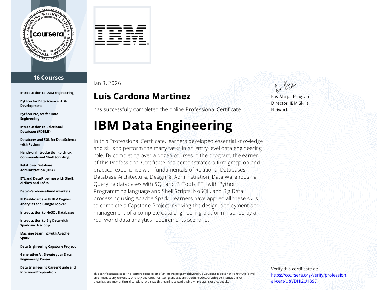 IBM Data Engineering Specialization